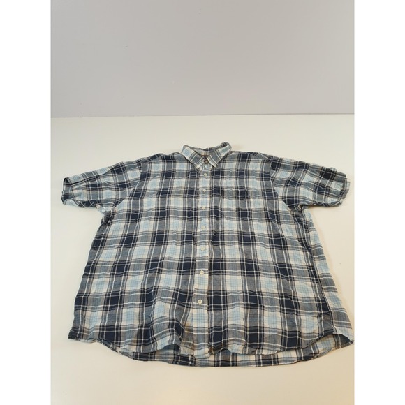 Brooks Brothers Shirt Mens 2XL Blue Plaid Irish Linen Short Sleeve Button Down - Picture 1 of 9